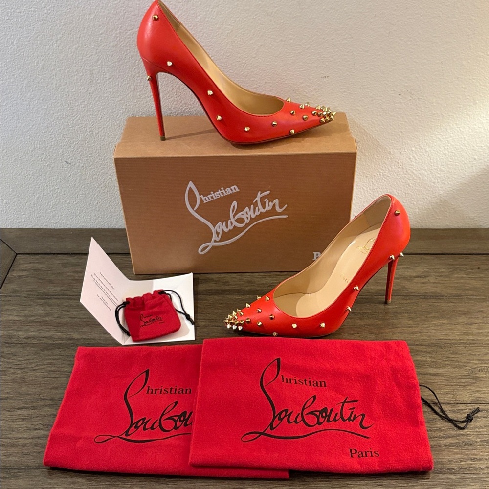EUC [Christian Louboutin] Degraspike Red Stiletto Heels Pumps Women’s 37 / US 7 - Picture 3 of 16